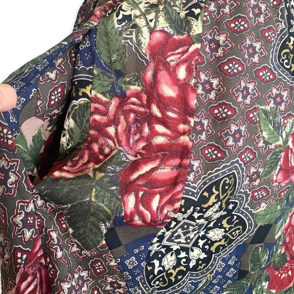 Vintage 80s Midi Skirt Patchwork Navy Blue Burgundy Floral OOAK Custom Metallic - Picture 4 of 11